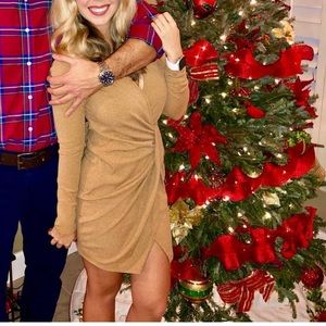 Long sleeve camel sweater dress